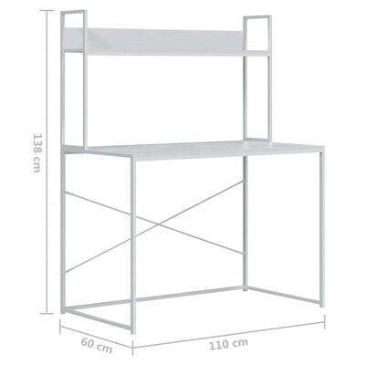 vidaXL Počítačový stôl biely 110x60x138 cm drevotrieska