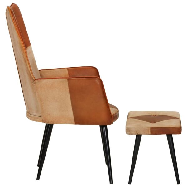 vidaXL Kreslo s podnožkou hned&aacute; prav&aacute; koža a pl&aacute;tno