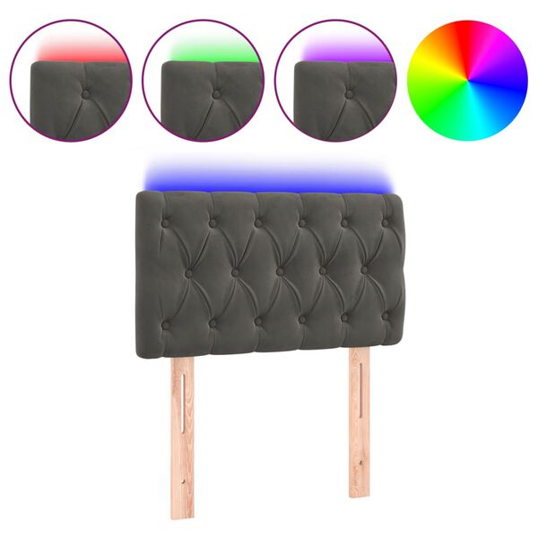 vidaXL Čelo postele s LED tmavosiv&eacute; 80x7x78/88 cm zamat