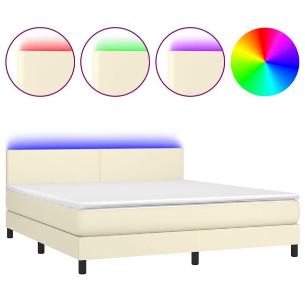vidaXL Boxspring posteľ s matracom a LED kr&eacute;mov&aacute; 180x200 cm umel&aacute; koža