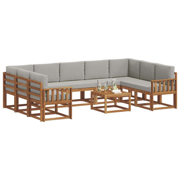 vidaXL Z&aacute;hradn&aacute; s&uacute;prava gaučov s vank&uacute;&scaron;om 10 pcs Pr&iacute;rodn&aacute; a svetlosiv&aacute;