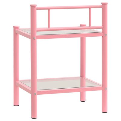 vidaXL Nočný stolík ružový a priehľadný 45x34,5x60,5 cm kov a sklo