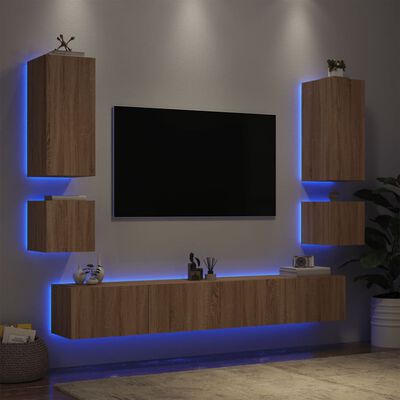 vidaXL 6-dielne TV nástenné skrinky s LED svetlami dub sonoma