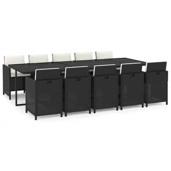 vidaXL 11-dielna záhradná jedálenská súprava vankúše polyratan čierna