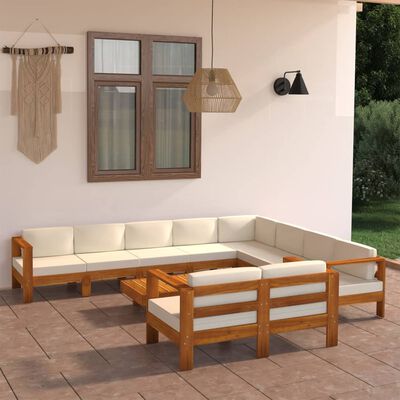 vidaXL 10-dielna záhradná sedacia súprava s krémovobielymi podložkami akáciové drevo