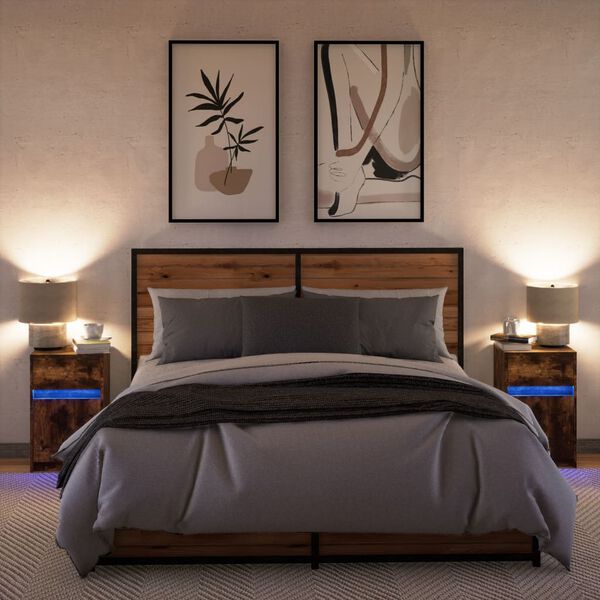 vidaXL Nočné stolíky s LED svetlami 2 ks dymový dub kompozitné drevo