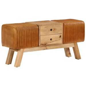 vidaXL Gymnastick&aacute; lavička hned&aacute; 107 cm prav&aacute; kozia koža mangovn&iacute;k