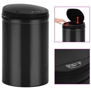 vidaXL Automatick&yacute; odpadkov&yacute; k&ocirc;&scaron;, senzor 30 l, uhl&iacute;kov&aacute; oceľ, čierny