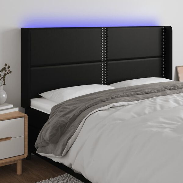 vidaXL Čelo postele s LED čierne 203x16x118/128 cm umelá koža
