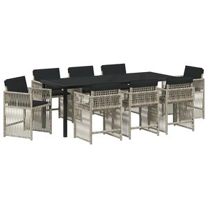 vidaXL Z&aacute;hradn&yacute; jed&aacute;lensk&yacute; set 9 pcs Svetlosiv&aacute; polyratan