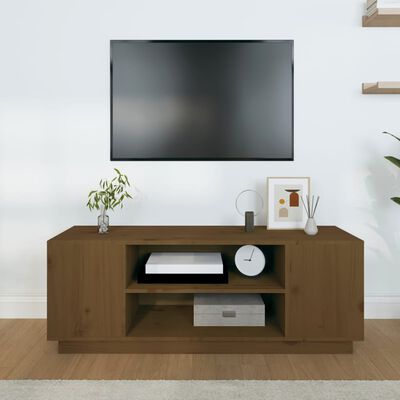 vidaXL TV skrinka medovo-hnedá 110x35x40,5 cm masívna borovica