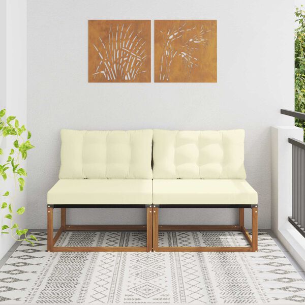 vidaXL 2 Kus Z&aacute;hradn&aacute; stredn&aacute; sedačka Pevn&eacute; ak&aacute;ciov&eacute; drevo Pr&iacute;rodn&aacute;