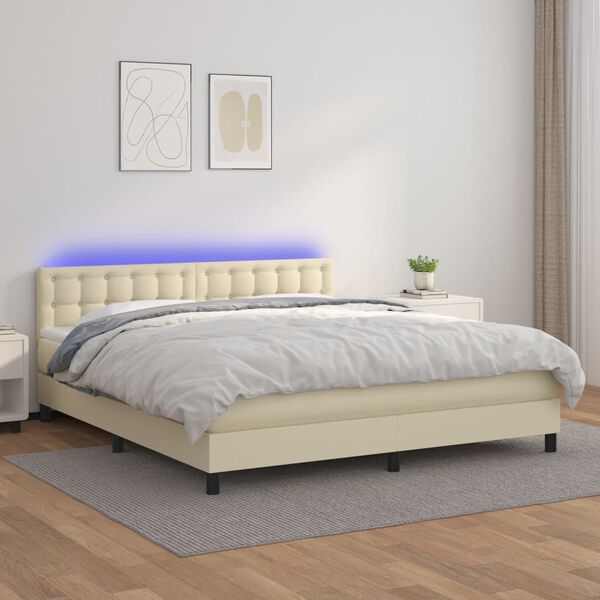 vidaXL Boxspring posteľ s matracom a LED kr&eacute;mov&aacute; 180x200 cm umel&aacute; koža