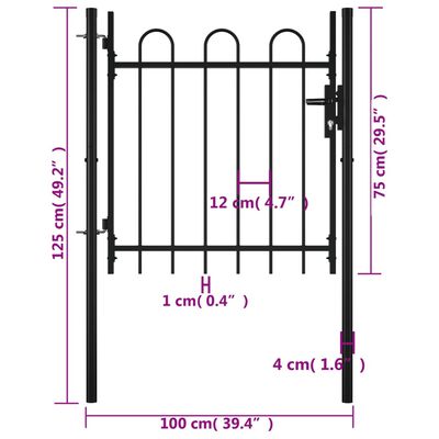 vidaXL Jednokrídlová plotová brána s oblúkmi na vrchu 100 x 75 cm