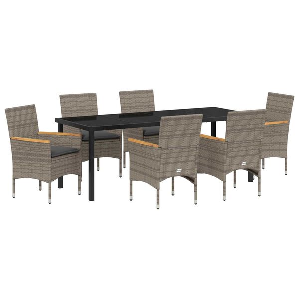 vidaXL Z&aacute;hradn&yacute; jed&aacute;lensk&yacute; set s vank&uacute;&scaron;om 7 pcs Siv&aacute; polyratan