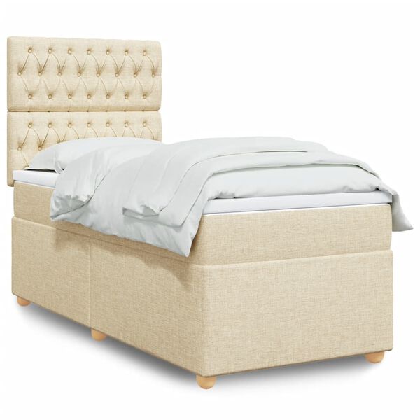 vidaXL Posteľn&yacute; r&aacute;m boxspring s matracom kr&eacute;mov&yacute; 90x190 cm l&aacute;tka