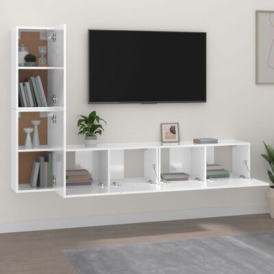 vidaXL 4-dielna súprava TV skriniek vysoký lesk biela spracované drevo