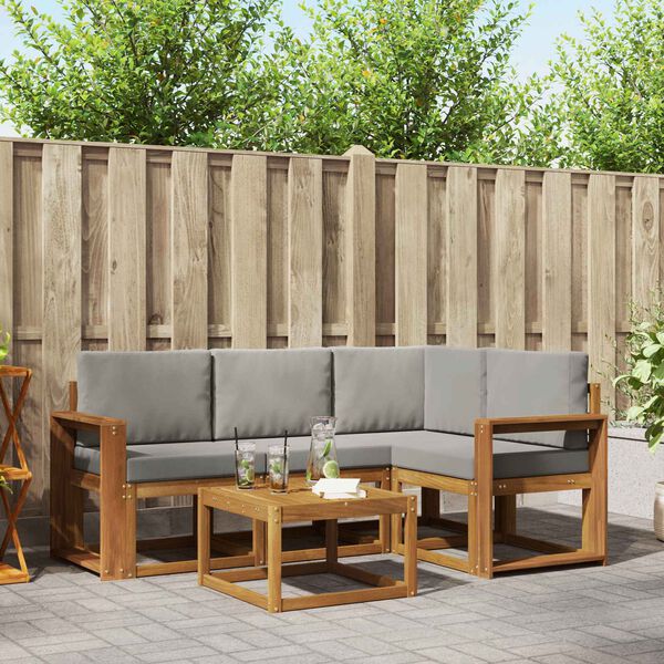 vidaXL Z&aacute;hradn&aacute; s&uacute;prava gaučov s vank&uacute;&scaron;om 5 pcs Pr&iacute;rodn&aacute; a svetlosiv&aacute;