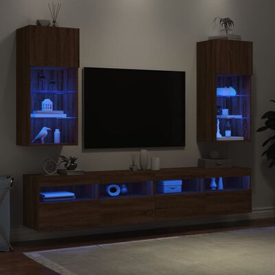 vidaXL TV skrinky s LED svetlami 2 ks hnedý dub 40,5x30x90 cm