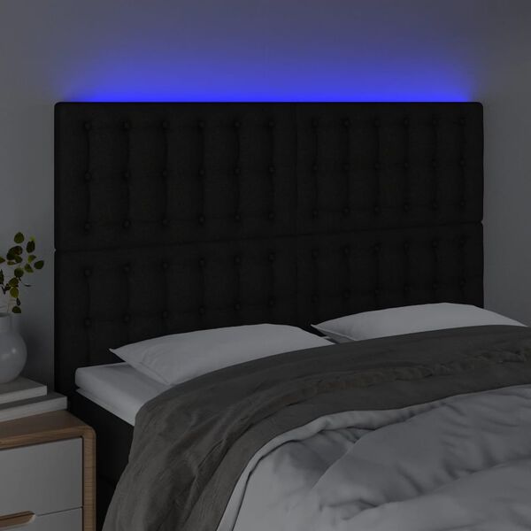 vidaXL Čelo postele s LED čierne 144x5x118/128 cm umel&aacute; koža
