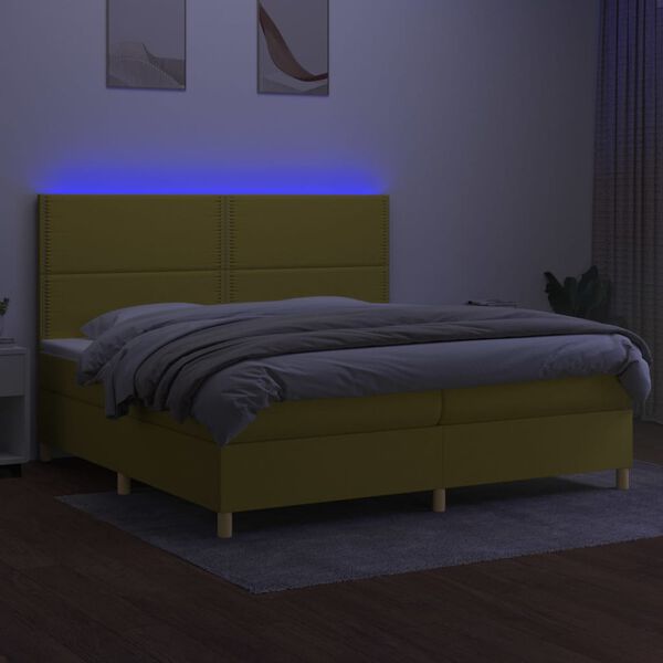 vidaXL Posteľ boxsping s matracom a LED zelen&aacute; 200x200 cm l&aacute;tka