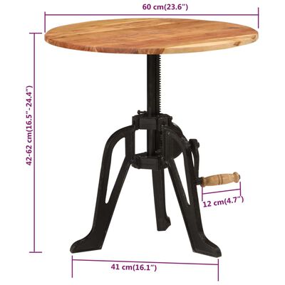 vidaXL Príručný stolík 60x(42-62)cm masívne akáciové drevo a liatina