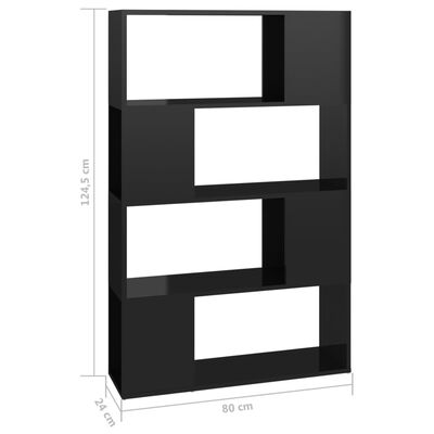 vidaXL Knižnica/deliaca stena lesklá čierna 80x24x124,5 cm