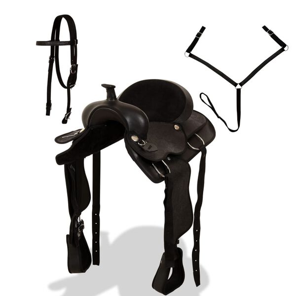 vidaXL Westernov&eacute; sedlo, ohl&aacute;vka a poprs&aacute;k, prav&aacute; koža, 15", čierne