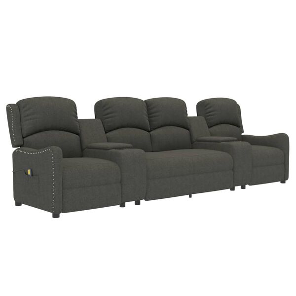 vidaXL 4-miestne sklápacie masážne kreslo+držiaky na poháre, tmavosivé