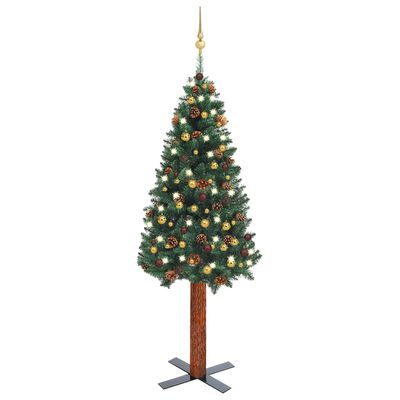 vidaXL Úzky vianočný stromček s LED a sadou gulí zelený 180 cm