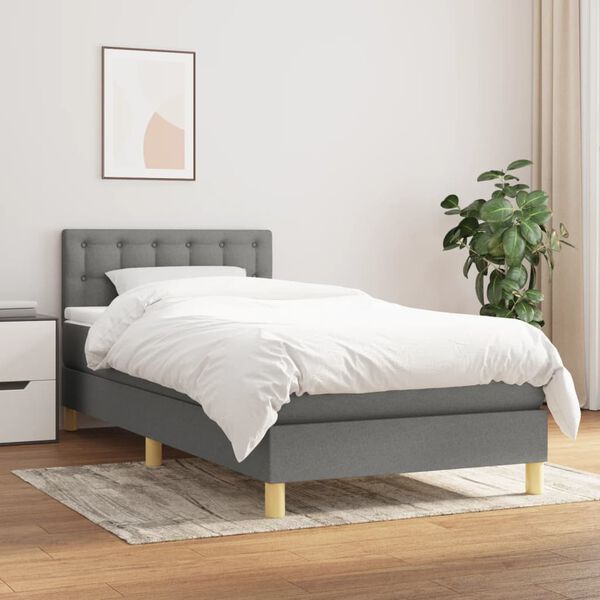 vidaXL Boxspring posteľ s matracom tmavosiv&aacute; 90x190 cm l&aacute;tka