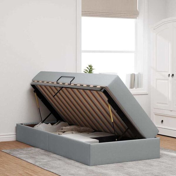 vidaXL Postel s &uacute;ložn&yacute;m prostorem a matrac&iacute; Svetlosiv&aacute; 90 x 190 cm