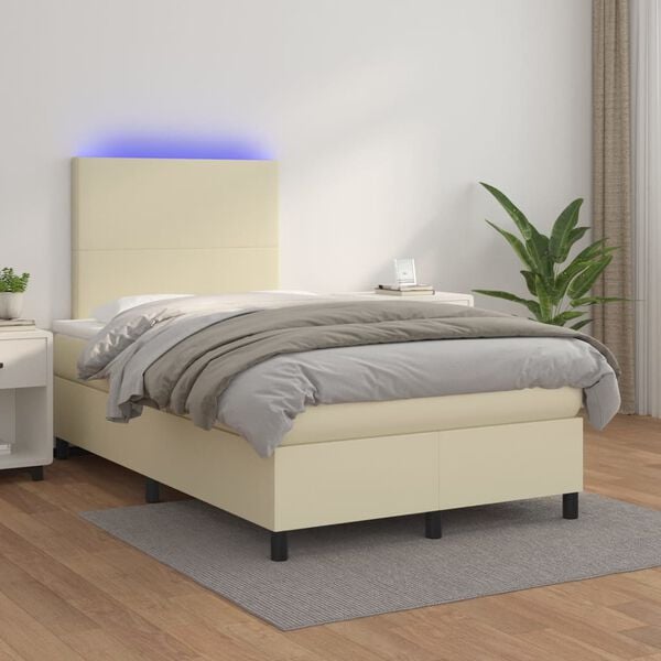 vidaXL Boxspring posteľ s matracom a LED kr&eacute;mov&aacute; 120x200 cm umel&aacute; koža