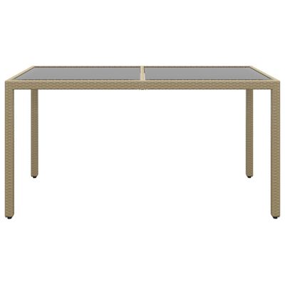 vidaXL Záhradný stôl 150x90x75 cm tvrdené sklo a polyratan béžový
