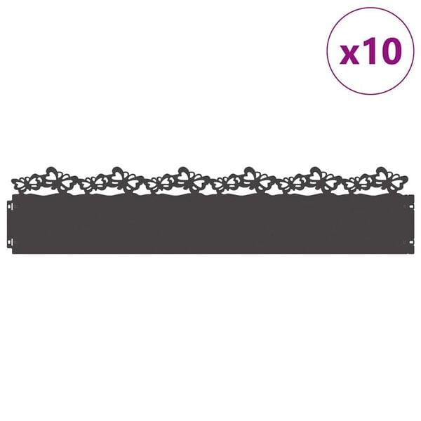vidaXL Obrubníky trávnika 10 pcs Čierna 103 x 0,05 x 22 cm Oceľ