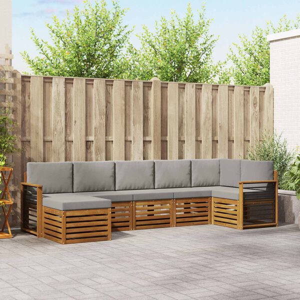 vidaXL Sada rohov&yacute;ch gaučov s vank&uacute;&scaron;om 7 pcs Pr&iacute;rodn&aacute; a svetlosiv&aacute;