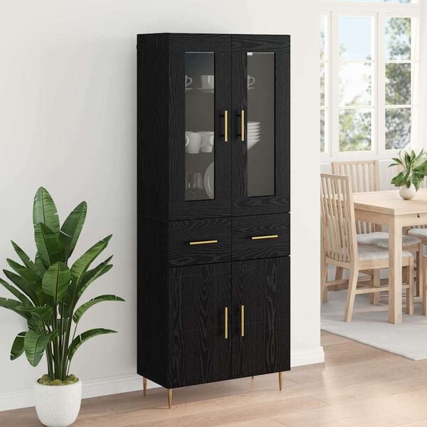 vidaXL Highboard so z&aacute;suvkou 2 pcs Čierny dub Kompozitn&eacute; drevo