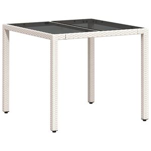vidaXL Z&aacute;hradn&yacute; st&ocirc;l so sklenenou doskou biely 90x90x75 cm polyratan