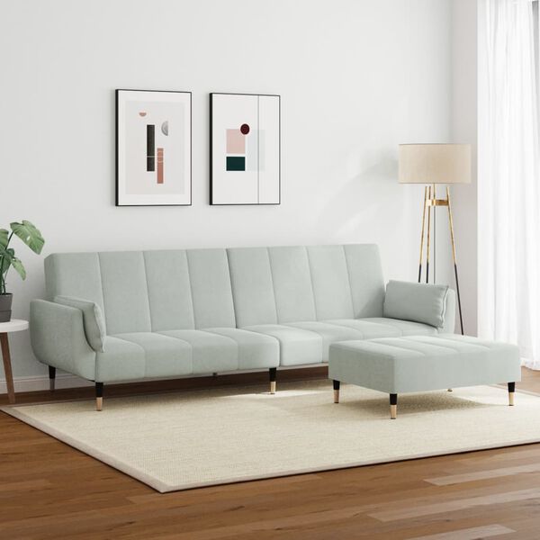 vidaXL 2-miestna rozkladacia pohovka vank&uacute;&scaron;e podnožka bledosiv&aacute; zamat