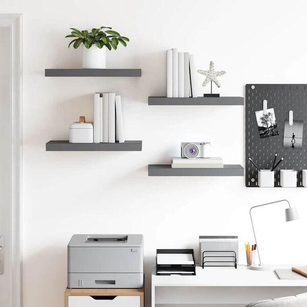 vidaXL Pl&aacute;vaj&uacute;ce n&aacute;stenn&eacute; police 4 ks, leskl&eacute; siv&eacute; 50x23x3,8 cm, MDF