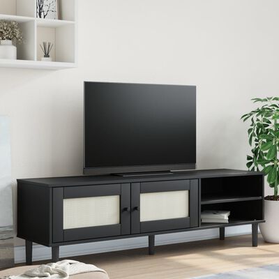 vidaXL TV skrinka SENJA ratanový vzhľad čierna 158x40x49 cm borovica