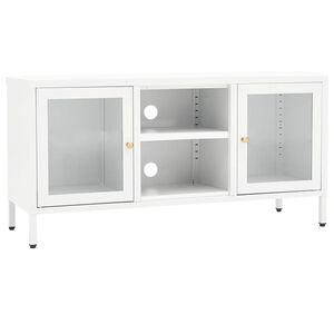 vidaXL TV skrinka biela 105x35x52 cm oceľ a sklo