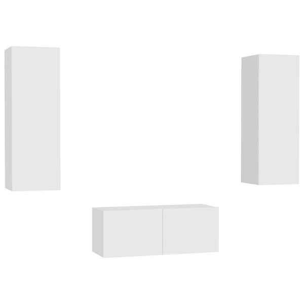 vidaXL 3-dielna s&uacute;prava TV skriniek, biela, kompozitn&eacute; drevo