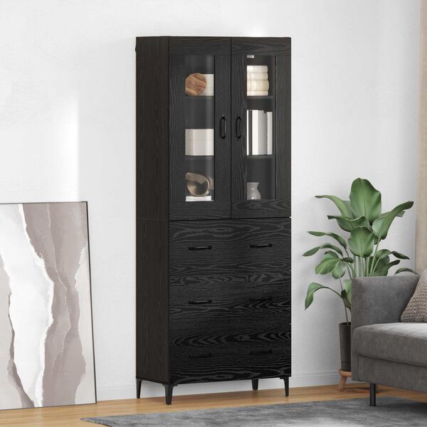 vidaXL Highboard Čierny dub 69,5 x 34 x 180 cm Kompozitn&eacute; drevo
