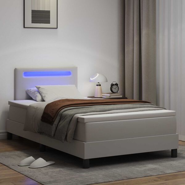 vidaXL Posteľ s pružinov&yacute;m r&aacute;mom Biela 120 x 190 cm Umel&aacute; koža