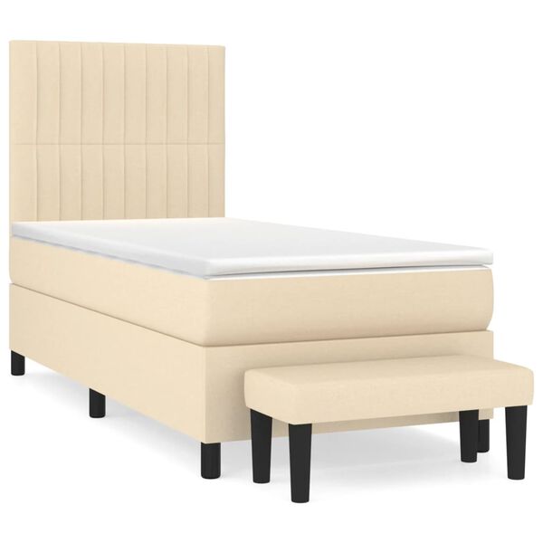 vidaXL Posteľn&yacute; r&aacute;m boxspring s matracom kr&eacute;mov&yacute; 90x190 cm l&aacute;tka