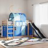 vidaXL Poschodová posteľ šmykľavka a závesy modrá 90x190 cm