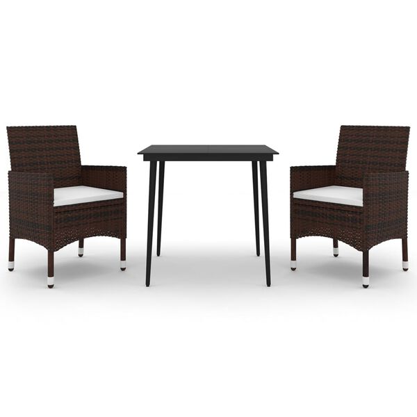 vidaXL 3-dielny z&aacute;hradn&yacute; jed&aacute;lensk&yacute; set so sed&aacute;kmi polyratan a sklo