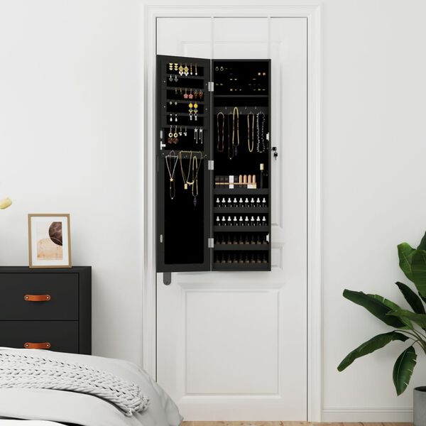 vidaXL Zrkadlov&aacute; skrinka na &scaron;perky n&aacute;stenn&aacute; čierna 30x8,5x106 cm