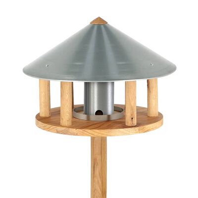 Esschert Design Stôl pre vtáky so zásobníkom a okrúhlou strechou zinok